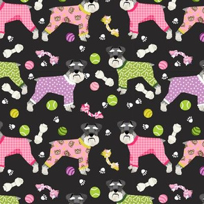 schnauzers in jammies fabric cute dogs in pajamas pyjamas fabric - charcoal