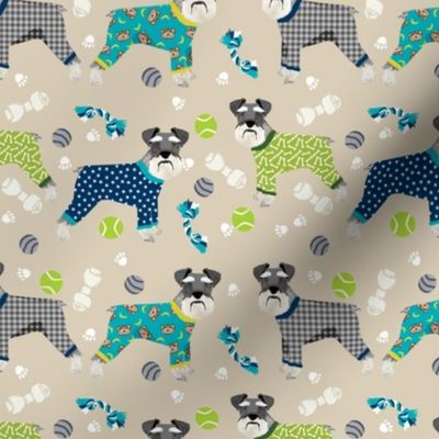 schnauzers in jammies fabric cute dogs in pajamas pyjamas fabric - sand