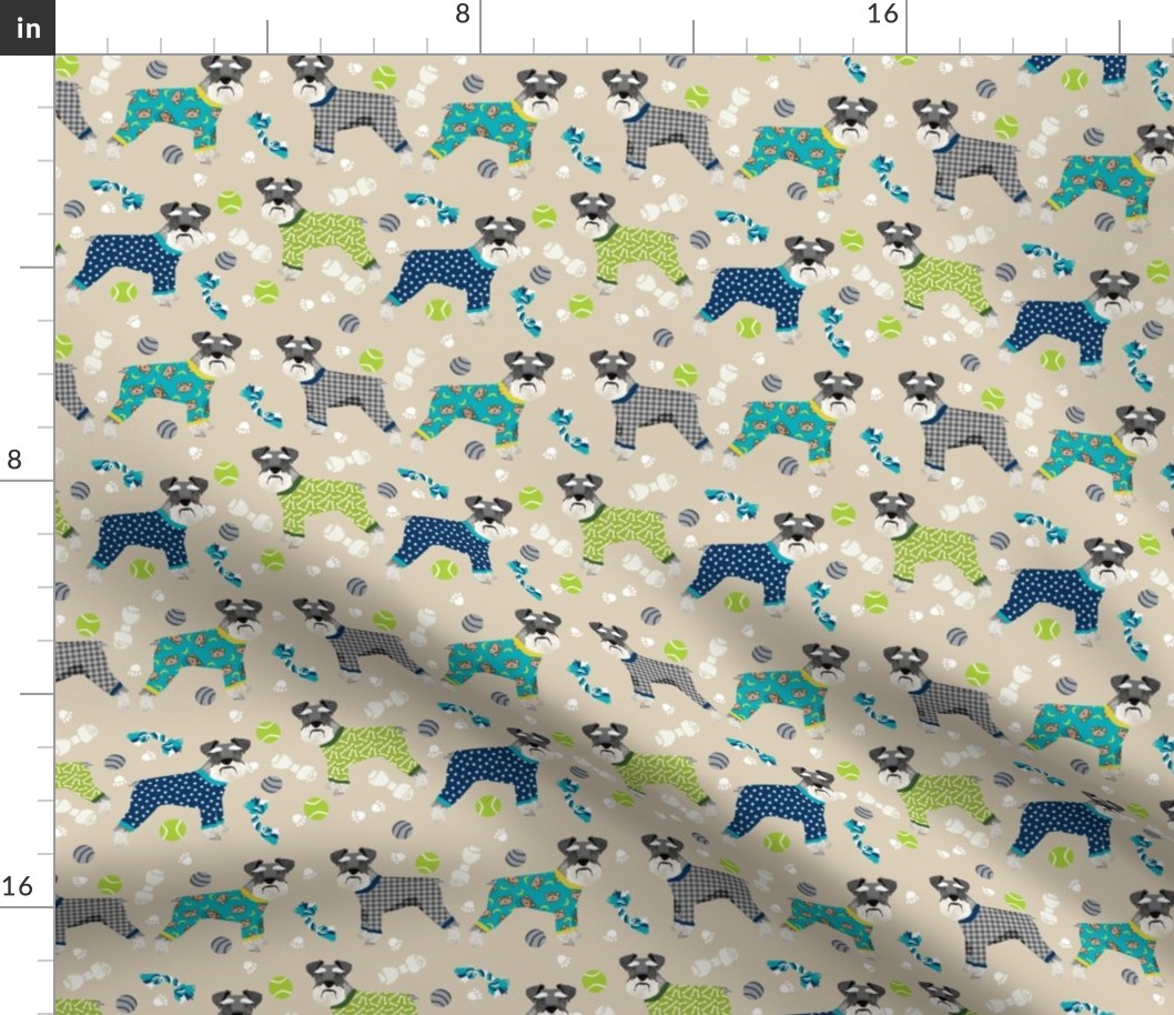 schnauzers in jammies fabric cute dogs in pajamas pyjamas fabric - sand