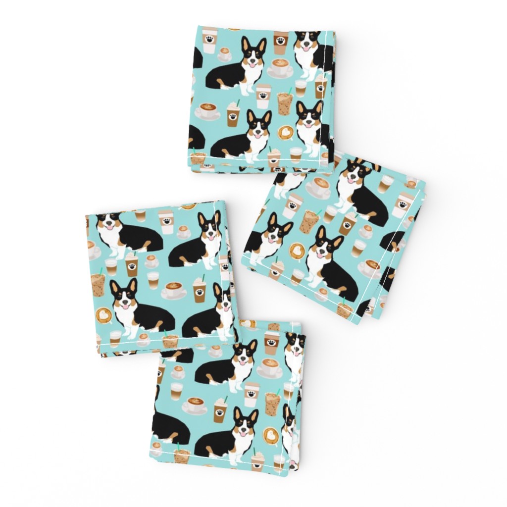 corgi tri colored corgis and coffees fabric - cute corgi design