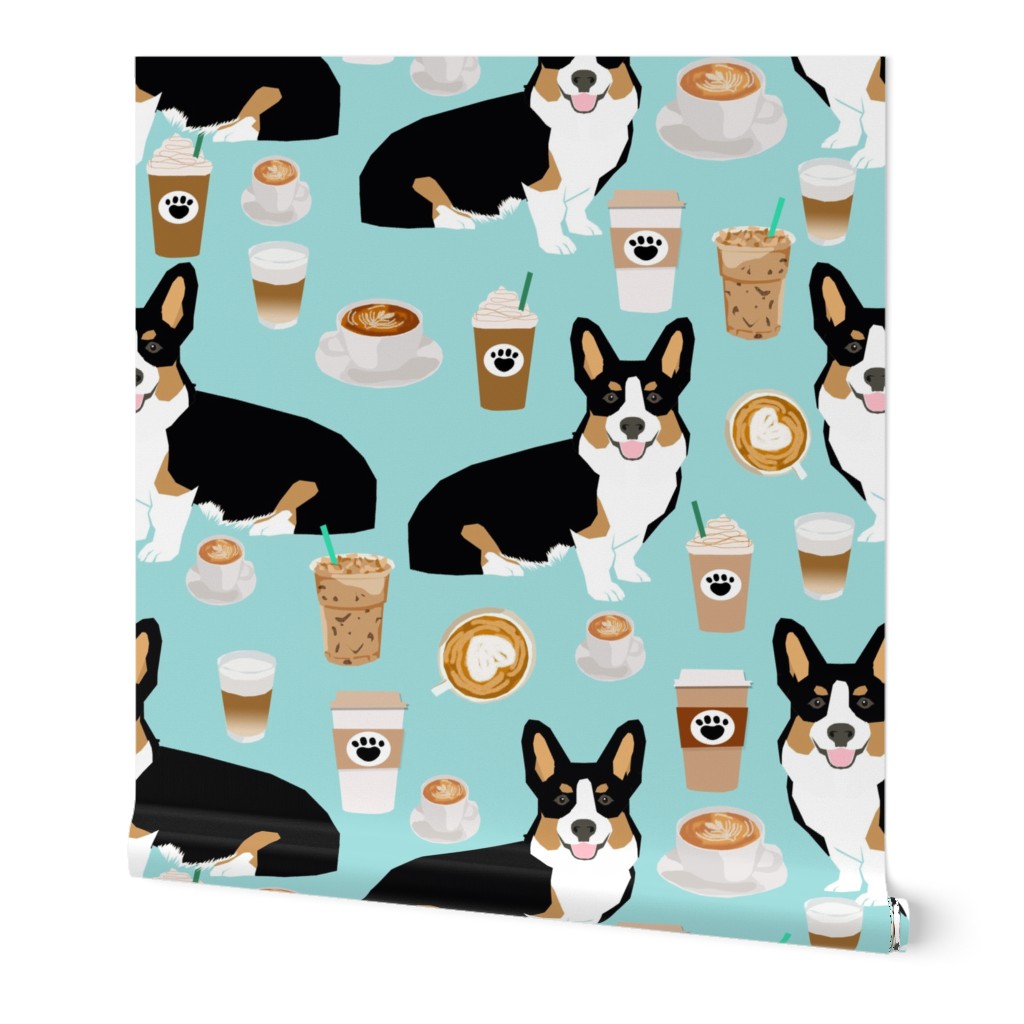 corgi tri colored corgis and coffees fabric - cute corgi design