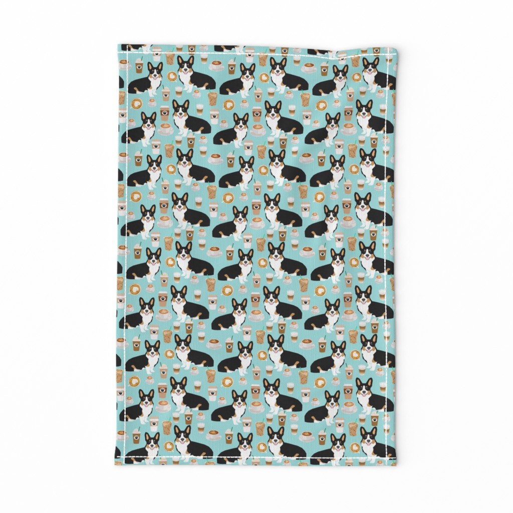 corgi tri colored corgis and coffees fabric - cute corgi design