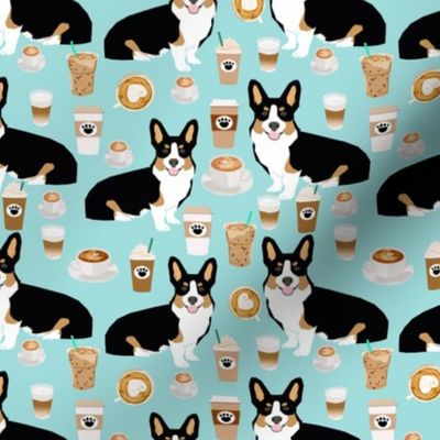 corgi tri colored corgis and coffees fabric - cute corgi design