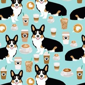 corgi tri colored corgis and coffees fabric - cute corgi design