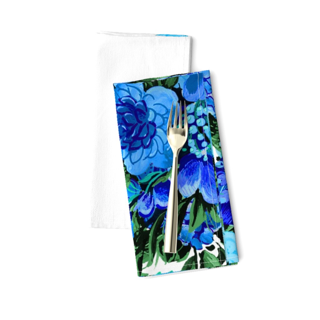 Mid Century Modern Cocktail Flower Border Print ~ Electric Blue