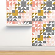 puzzle wholecloth // blush + mustard + diagonal stripe