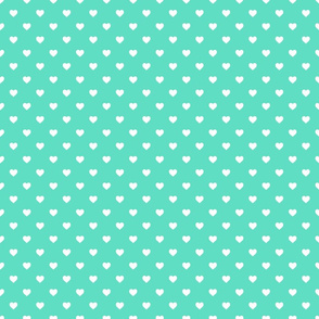 White Polkadot Hearts on Tiffany Aqua Blue 