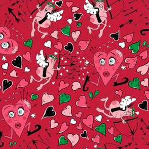 Valentine's Day Cupid hearts in red, pink, green, black