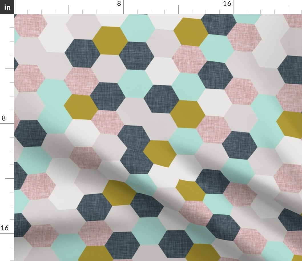 mermaid hexagons // purple + mustard