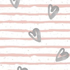 Muted Pink with Grey Watercolor Hearts