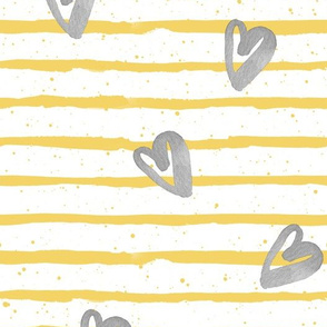 Yellow Stripes with Grey Watercolor Hearts