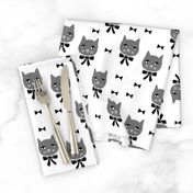 fancy cat // charcoal and white cat head fabric grey cat cute cat head and bows design andrea lauren fabric