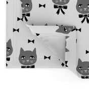 fancy cat // charcoal and white cat head fabric grey cat cute cat head and bows design andrea lauren fabric