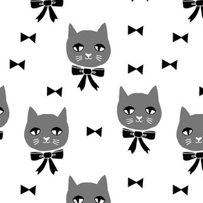 fancy cat // charcoal and white cat head fabric grey cat cute cat head and bows design andrea lauren fabric