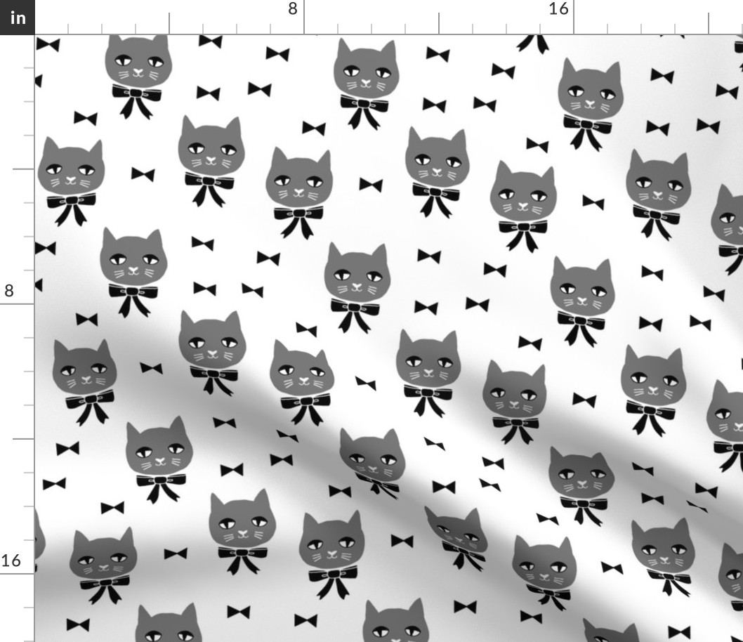 fancy cat // charcoal and white cat head fabric grey cat cute cat head and bows design andrea lauren fabric