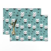 fancy cat // cats blue fabric cute cat design cats fabric blue