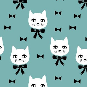 fancy cat // cats blue fabric cute cat design cats fabric blue