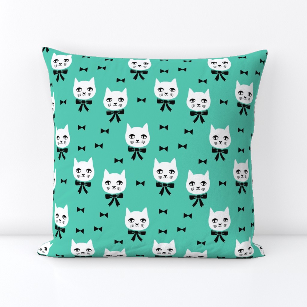 fancy cat // jade green cat fabric bright design andrea lauren fabric andrea lauren design