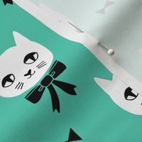 fancy cat // jade green cat fabric bright design andrea lauren fabric andrea lauren design