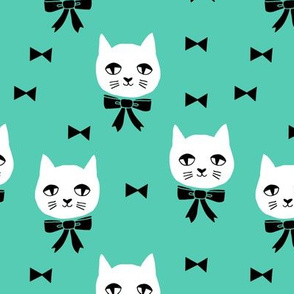 fancy cat // jade green cat fabric bright design andrea lauren fabric andrea lauren design