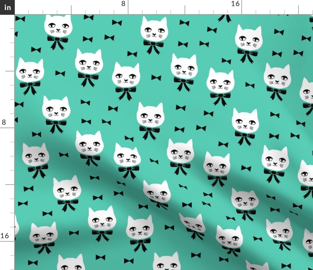 fancy cat // jade green cat fabric bright design andrea lauren fabric andrea lauren design