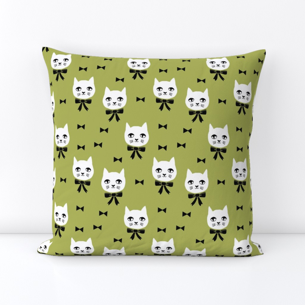 fancy cat // cute lime green cat fabric girls cat with bow fabric best cats design