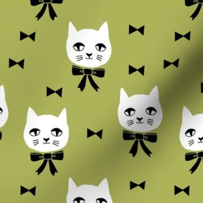 fancy cat // cute lime green cat fabric girls cat with bow fabric best cats design