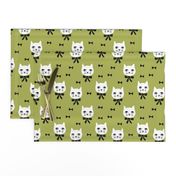 fancy cat // cute lime green cat fabric girls cat with bow fabric best cats design