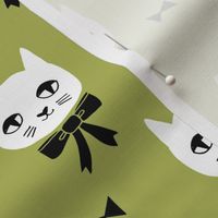 fancy cat // cute lime green cat fabric girls cat with bow fabric best cats design