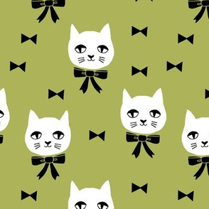 fancy cat // cute lime green cat fabric girls cat with bow fabric best cats design