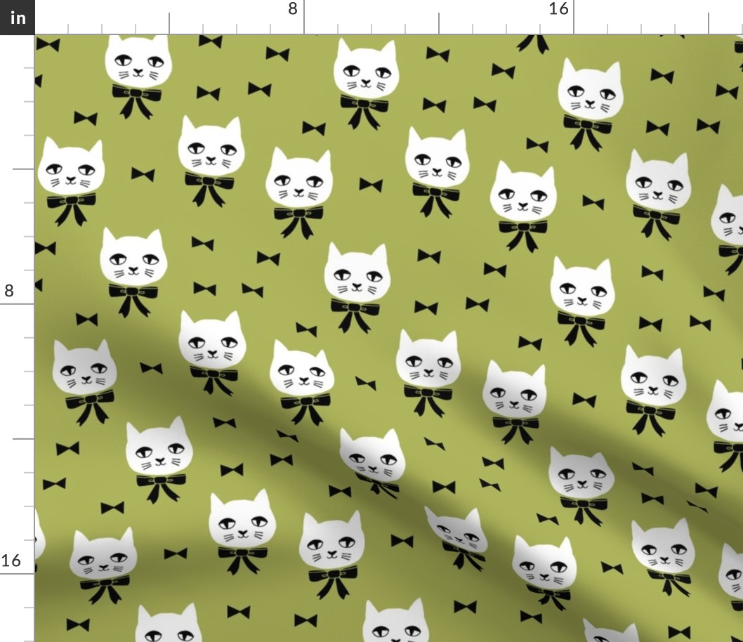 fancy cat // cute lime green cat fabric girls cat with bow fabric best cats design