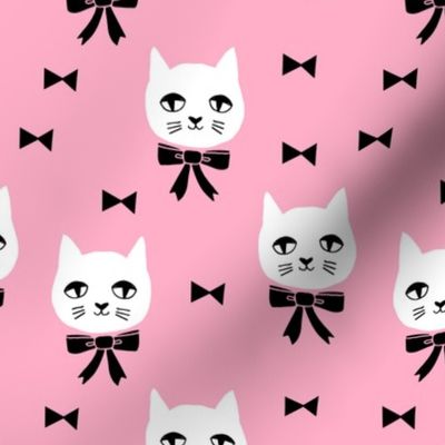 fancy cat // pink cat head fabric cute cats and bows bowtie design