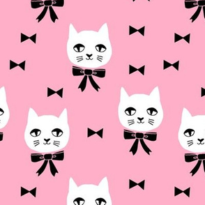 fancy cat // pink cat head fabric cute cats and bows bowtie design