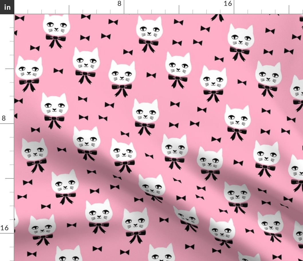 fancy cat // pink cat head fabric cute cats and bows bowtie design