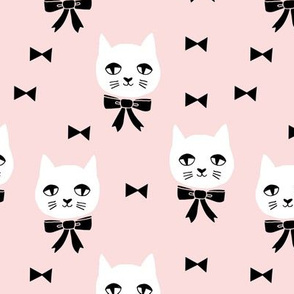 fancy cat // baby girl pink fabric soft pink cat and bow design cute cats fabric