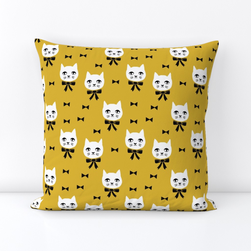 fancy cat // mustard yellow cat fabric cute cats and bows design andrea lauren fabric