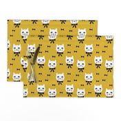 fancy cat // mustard yellow cat fabric cute cats and bows design andrea lauren fabric