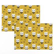 fancy cat // mustard yellow cat fabric cute cats and bows design andrea lauren fabric