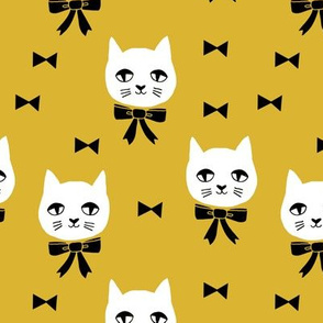 fancy cat // mustard yellow cat fabric cute cats and bows design andrea lauren fabric