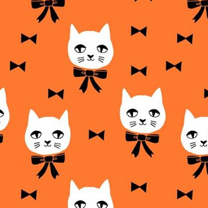 fancy cat // cute orange cat head fabric white cat design