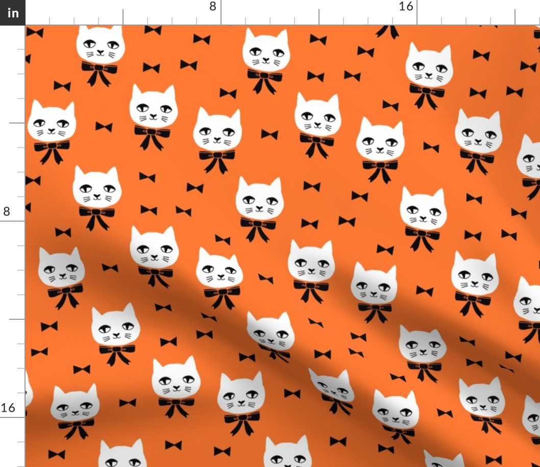 fancy cat // cute orange cat head fabric white cat design