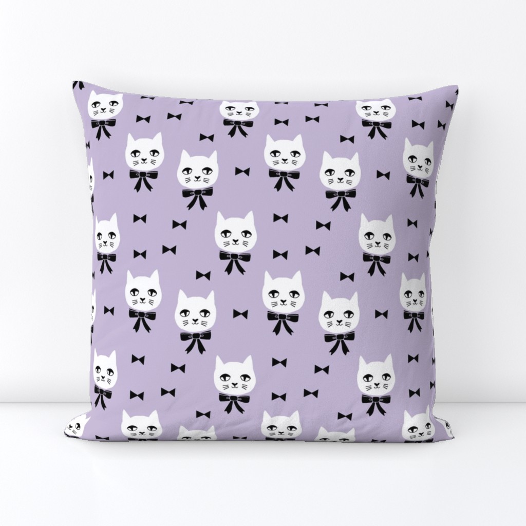 fancy cat // purple pastel cat fabric white cat design cute cats and bows fabric