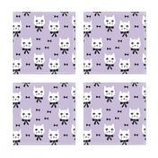 fancy cat // purple pastel cat fabric white cat design cute cats and bows fabric