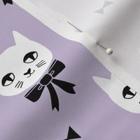 fancy cat // purple pastel cat fabric white cat design cute cats and bows fabric