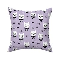 fancy cat // purple pastel cat fabric white cat design cute cats and bows fabric