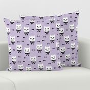 fancy cat // purple pastel cat fabric white cat design cute cats and bows fabric