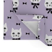 fancy cat // purple pastel cat fabric white cat design cute cats and bows fabric