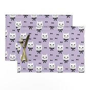 fancy cat // purple pastel cat fabric white cat design cute cats and bows fabric