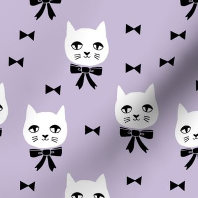 fancy cat // purple pastel cat fabric white cat design cute cats and bows fabric