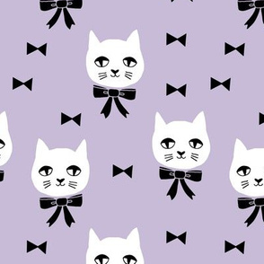 fancy cat // purple pastel cat fabric white cat design cute cats and bows fabric